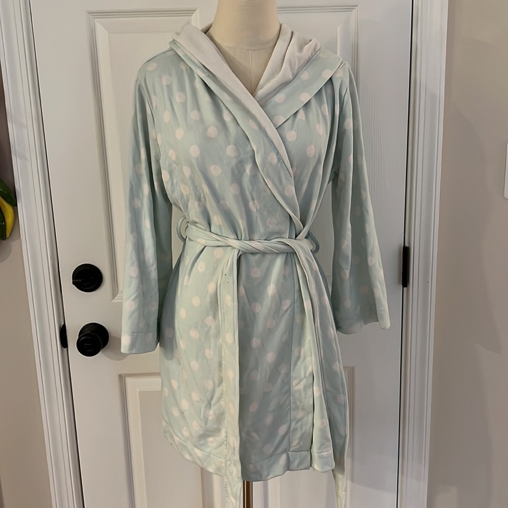 Light blue polka dotted bathrobe